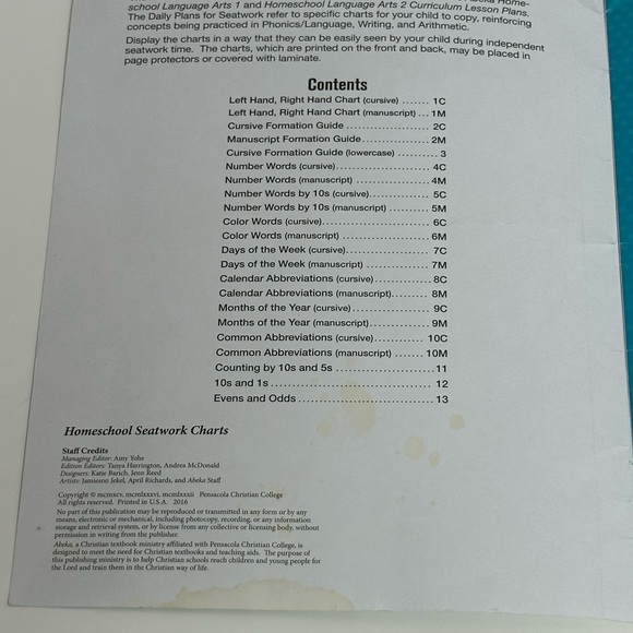 Abeka Homeschool Seatwork Charts Grades 1-2 2016 Edition - Picture 3 of 11